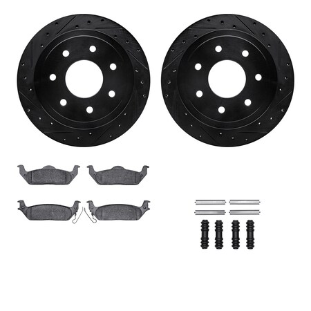 Dynamic Friction Co 8212-99188, Rotors-Drilled, Slotted-BLK w/Heavy Duty Brake Pads incl. Hardware, SLVGeospec Coat, 8212-99188